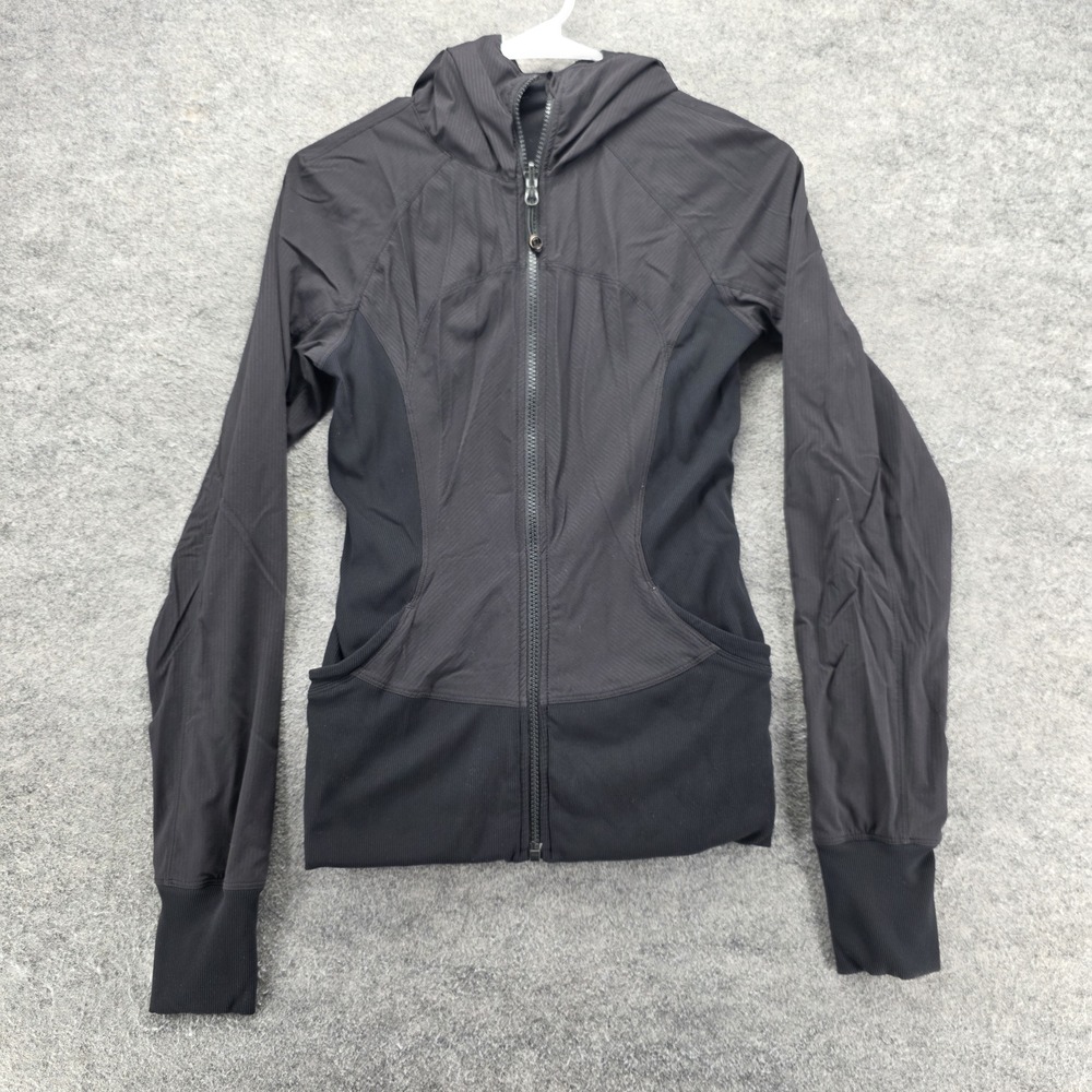 Lululemon Jacket Womens 6 Black Hooded Full Zip Thumbholes Reflective